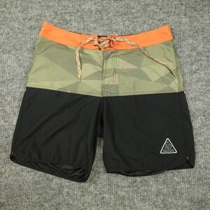 Howler Brothers Board Shorts Mens 35 Black Green Swim Trunks Beach‎ Pocket